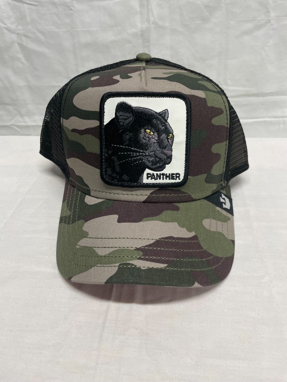 Goorin Bros. Camo & Black PANTHER Embroidered Patch Trucker Snapback Hat NWT